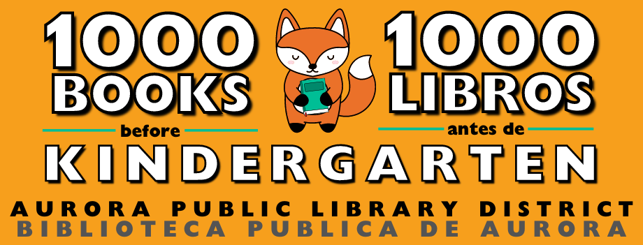 English and Spanish APLD 1000 Books colorful logo with a cute fox holding a book.
