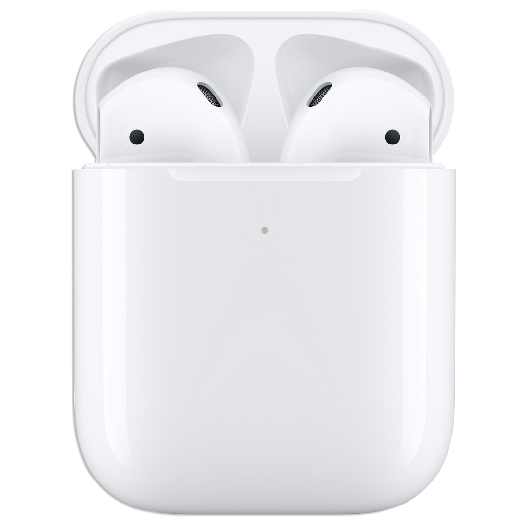 White ear buds in a case.