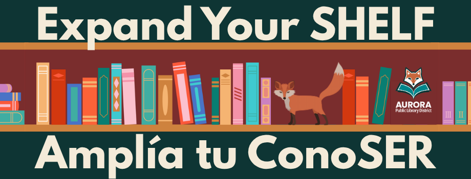 Bilingual Expand Your Shelf logo with Rory the fox mascot on a book shelf.